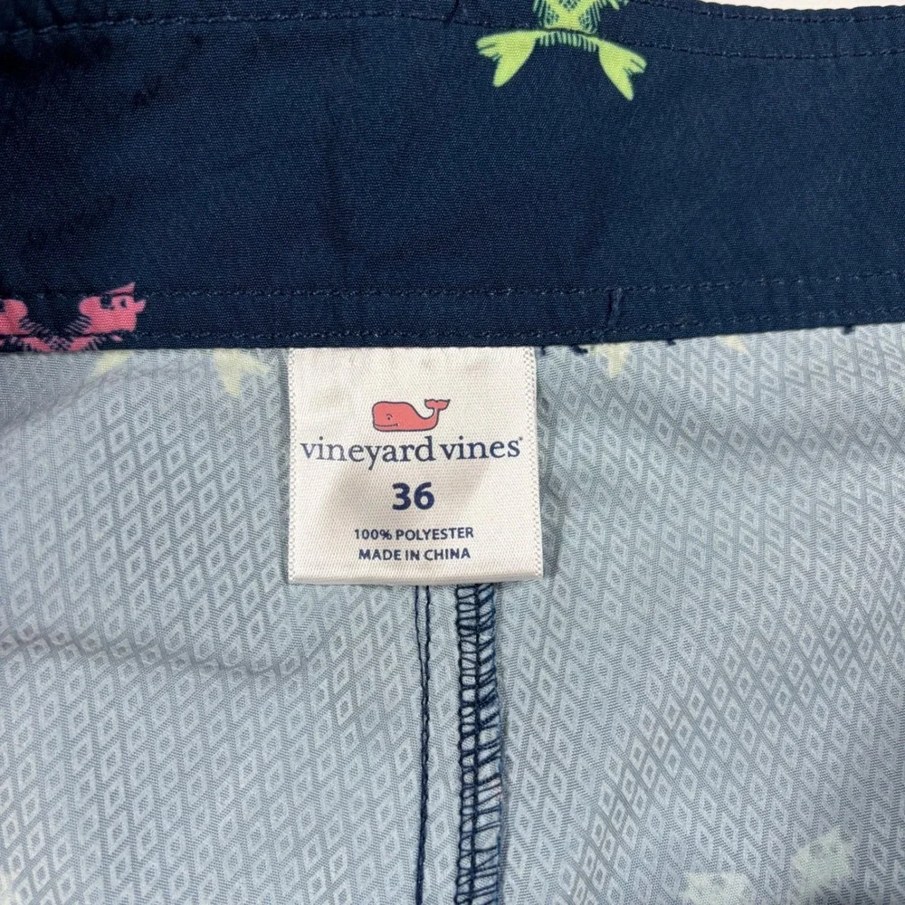 Vineyard Vines Board Shorts Mens 36 Neon Fish Bone Print Navy Blue AOP